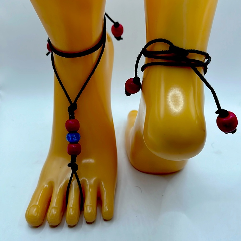 Homemade beaded, barefoot sandals